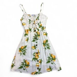 Mimi Chica off white lemon print baby doll mini dress key hole tie front size M
